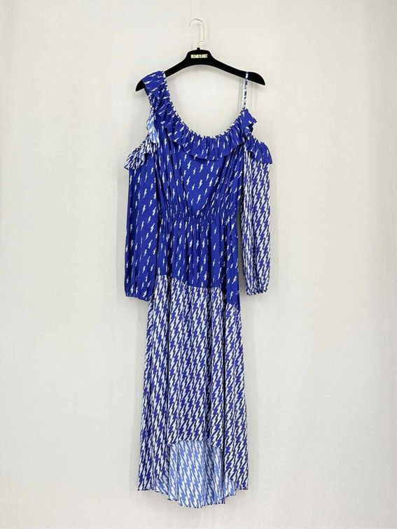 Pre-loved SANDRO Kemila Blue & White Size US 8 Midi Dress at Reems Closet