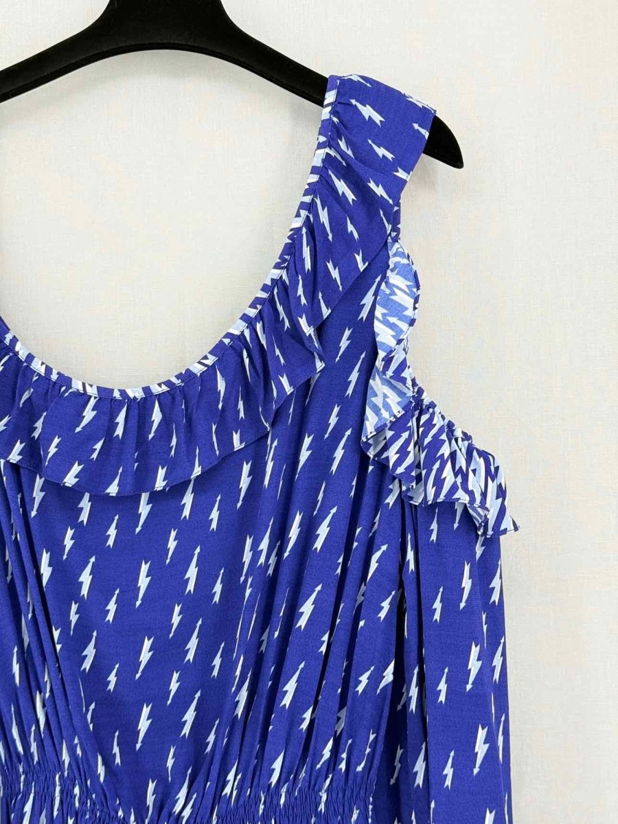 Pre-loved SANDRO Kemila Blue & White Size US 8 Midi Dress at Reems Closet