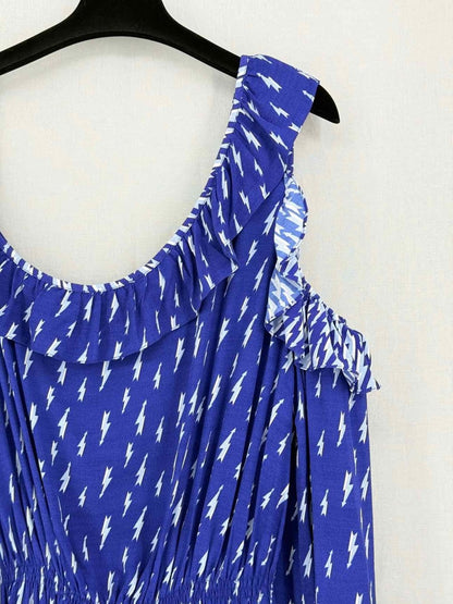 Pre-loved SANDRO Kemila Blue & White Size US 8 Midi Dress at Reems Closet