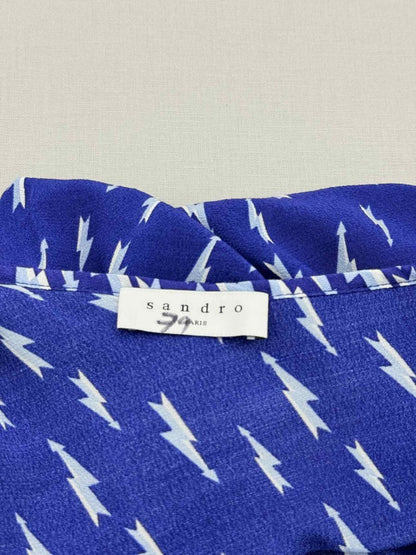 Pre-loved SANDRO Kemila Blue & White Size US 8 Midi Dress at Reems Closet