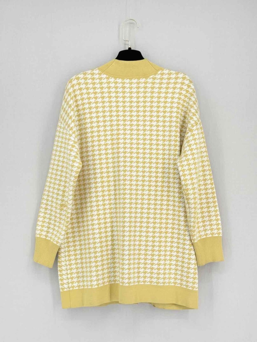 Pre - loved SANDRO Mustard & White Houndstooth Size US 10 Cardigan at Reems Closet