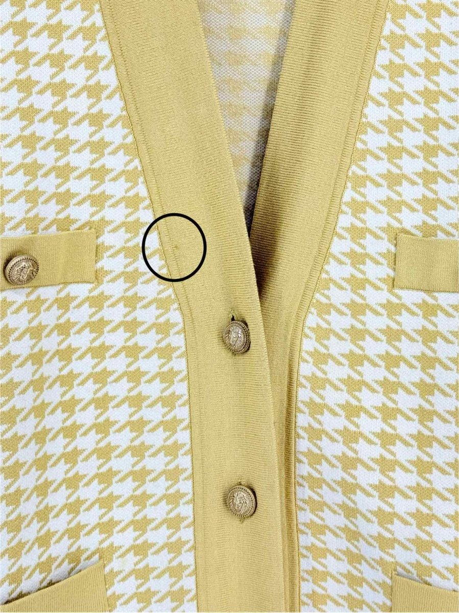 Pre - loved SANDRO Mustard & White Houndstooth Size US 10 Cardigan at Reems Closet