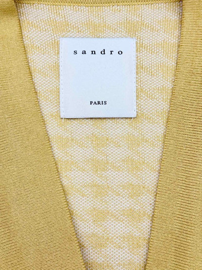 Pre - loved SANDRO Mustard & White Houndstooth Size US 10 Cardigan at Reems Closet