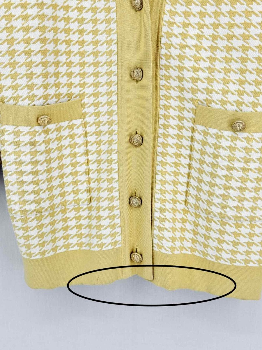 Pre - loved SANDRO Mustard & White Houndstooth Size US 10 Cardigan at Reems Closet
