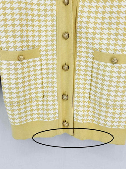 Pre - loved SANDRO Mustard & White Houndstooth Size US 10 Cardigan at Reems Closet