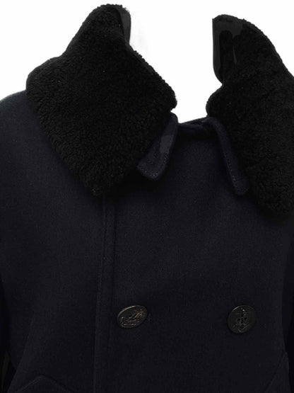 Pre - loved SANDRO Navy Blue & Black Coat XLarge at Reems Closet