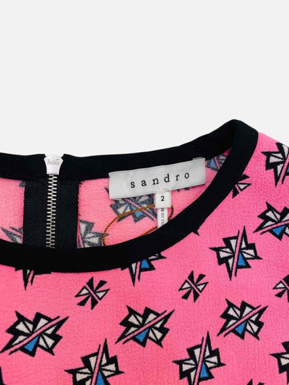 Pre - loved SANDRO Pink & Black Printed Top Small at Reems Closet