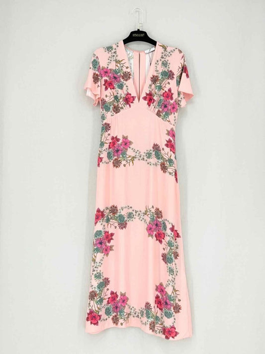 Pre - loved SANDRO Pink Multicolor Floral Size Large Midi Dress at Reems Closet