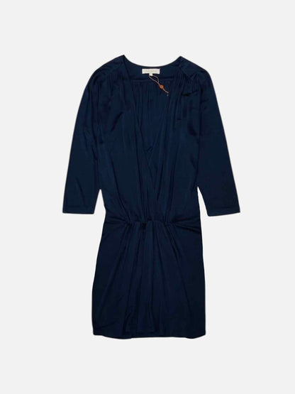 Pre - loved SANDRO Plunge Neckline Midnight Blue Knee Length Dress at Reems Closet