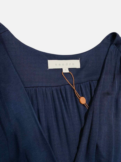 Pre - loved SANDRO Plunge Neckline Midnight Blue Knee Length Dress at Reems Closet