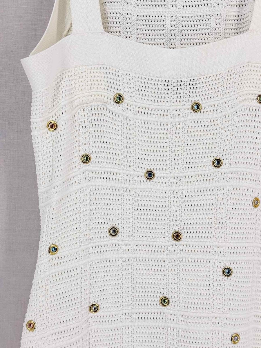 Pre-loved SANDRO Pocca White Fringed Size Small Midi Dress at Reems Closet