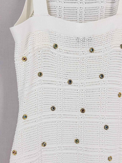 Pre-loved SANDRO Pocca White Fringed Size Small Midi Dress at Reems Closet