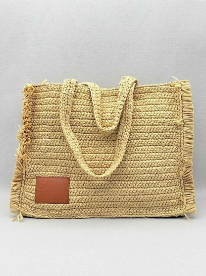 Pre-loved SANDRO Raffia Kasbah Beige Tote Bag at Reems Closet