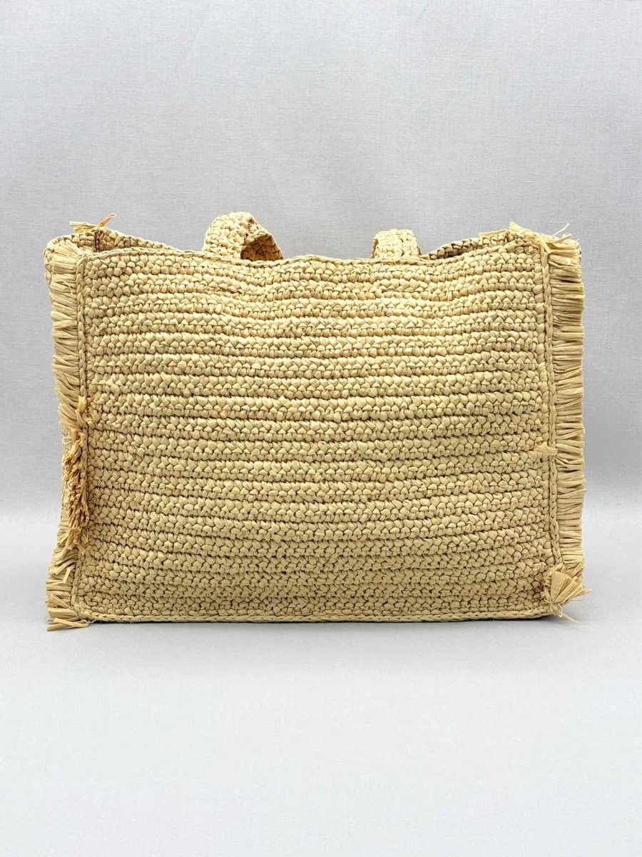Pre-loved SANDRO Raffia Kasbah Beige Tote Bag at Reems Closet