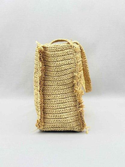 Pre-loved SANDRO Raffia Kasbah Beige Tote Bag at Reems Closet