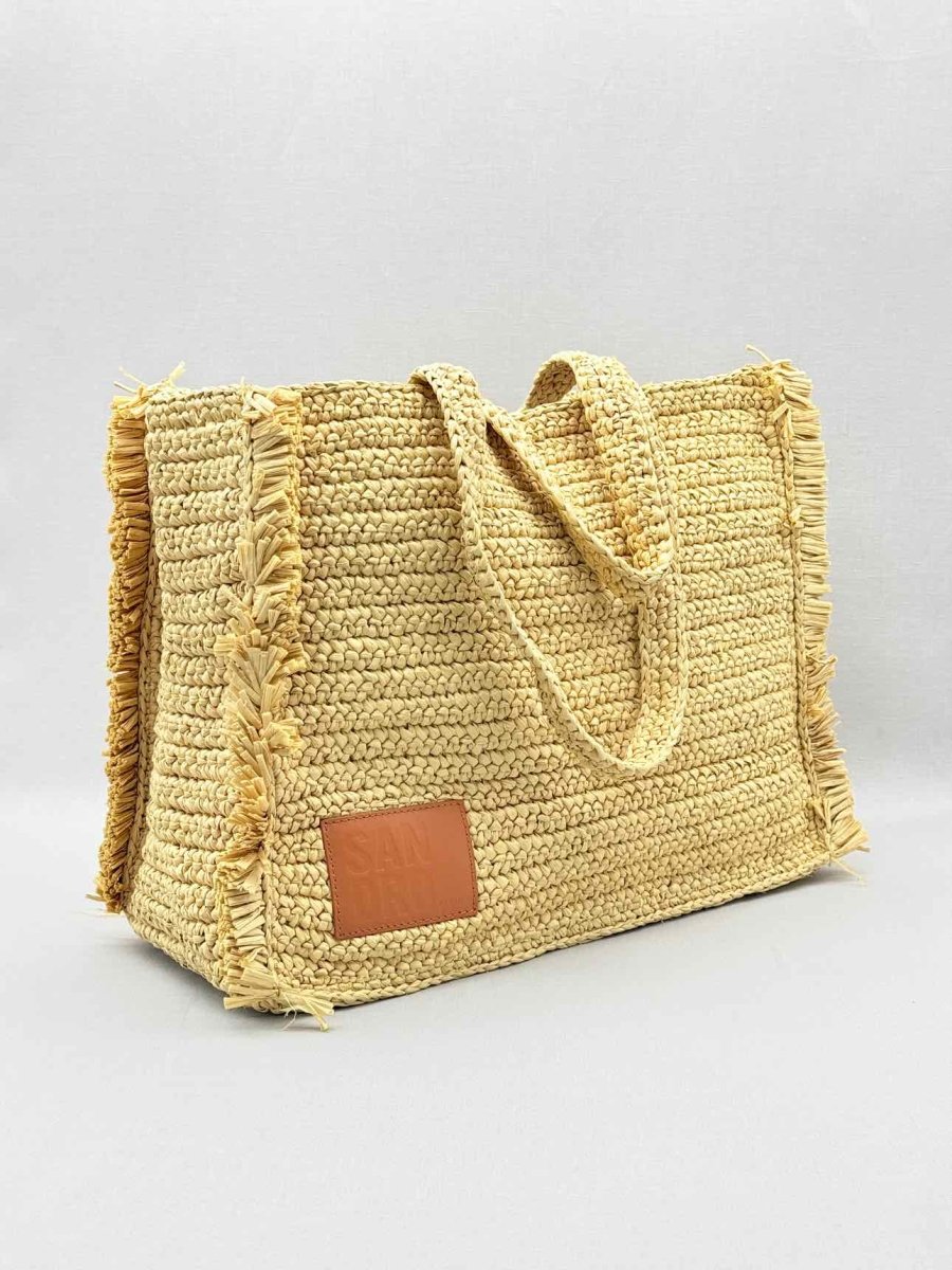 Pre-loved SANDRO Raffia Kasbah Beige Tote Bag at Reems Closet