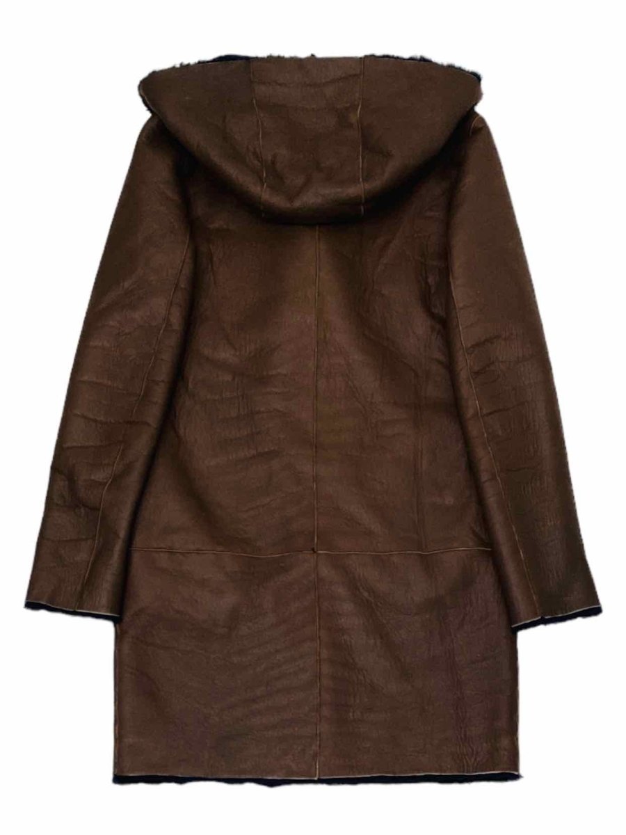 Pre - loved SANDRO Reversible Navy Blue & Brown Coat at Reems Closet