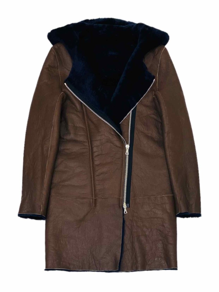 Pre - loved SANDRO Reversible Navy Blue & Brown Coat at Reems Closet