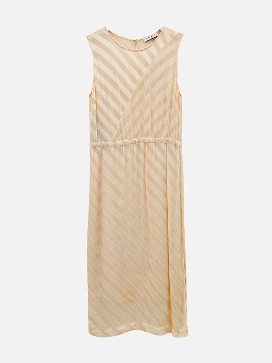 Pre - loved SANDRO Sheer Peach Striped Midi Dress at Reems Closet