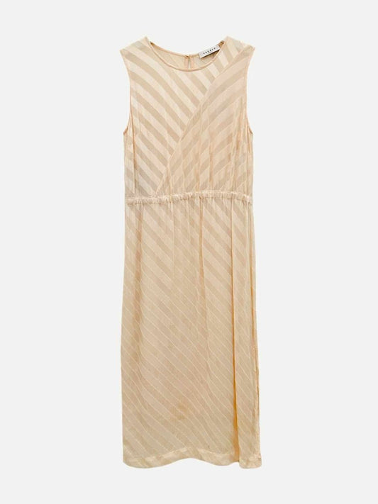 Pre - loved SANDRO Sheer Peach Striped Midi Dress at Reems Closet