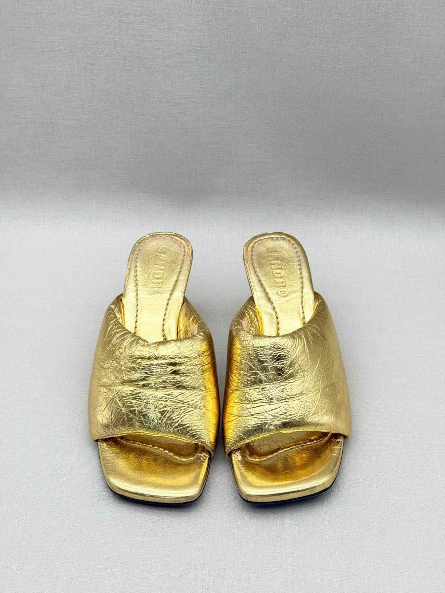 Pre-loved SANDRO Spool Heel Metallic Gold Size EU 39 Mules at Reems Closet