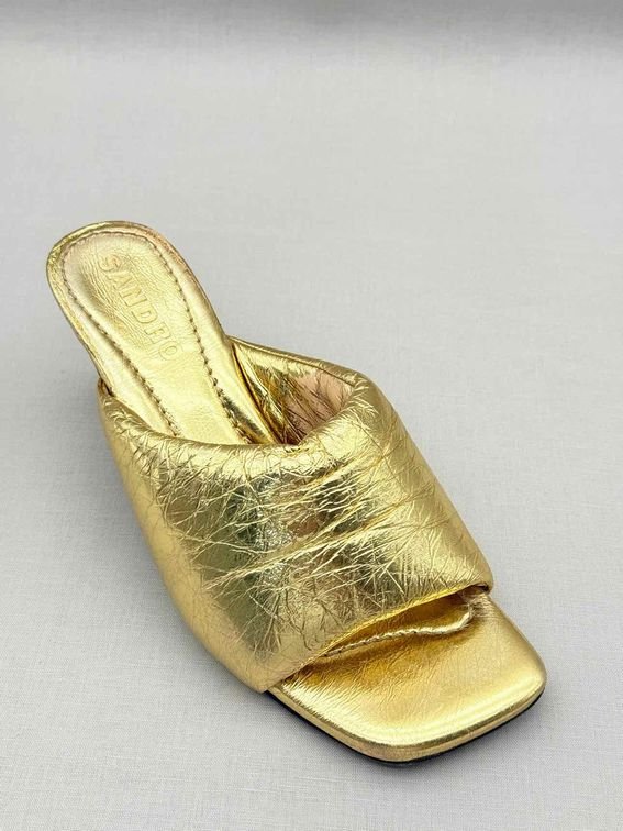 Pre-loved SANDRO Spool Heel Metallic Gold Size EU 39 Mules at Reems Closet