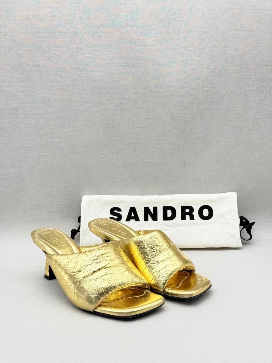 Pre-loved SANDRO Spool Heel Metallic Gold Size EU 39 Mules at Reems Closet