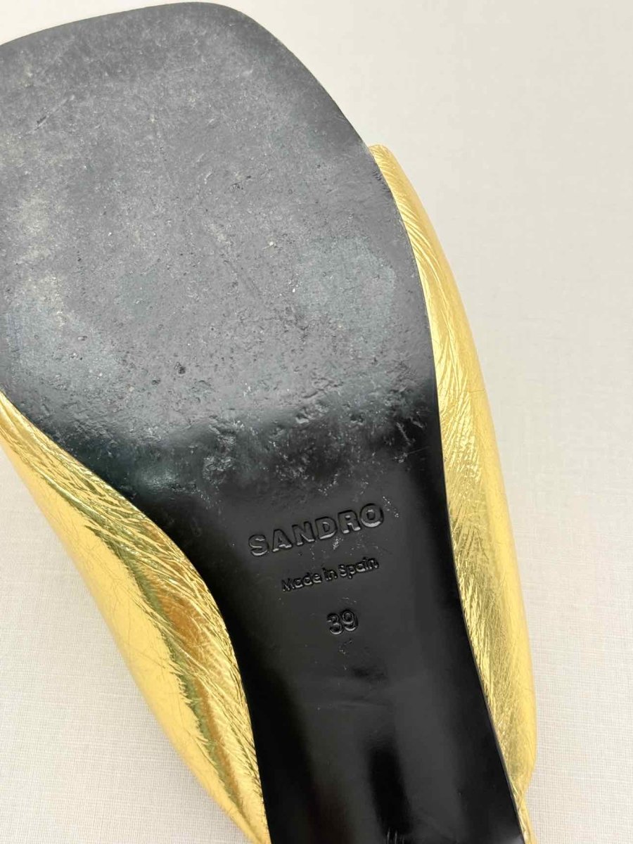 Pre-loved SANDRO Spool Heel Metallic Gold Size EU 39 Mules at Reems Closet