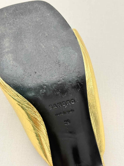 Pre-loved SANDRO Spool Heel Metallic Gold Size EU 39 Mules at Reems Closet