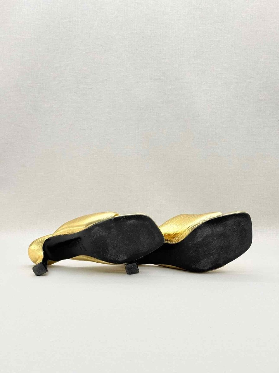 Pre-loved SANDRO Spool Heel Metallic Gold Size EU 39 Mules at Reems Closet