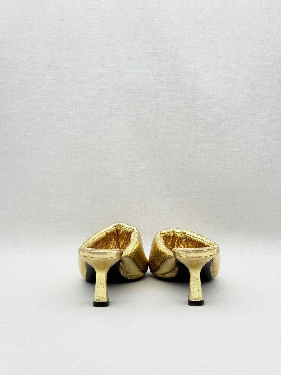 Pre-loved SANDRO Spool Heel Metallic Gold Size EU 39 Mules at Reems Closet