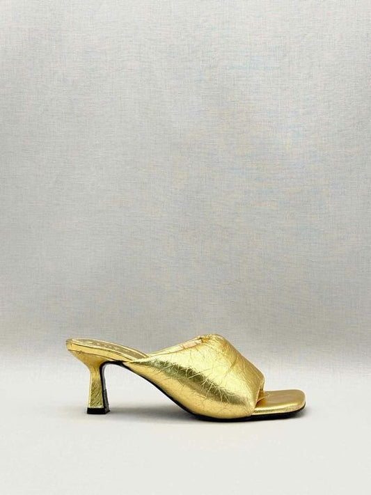 Pre-loved SANDRO Spool Heel Metallic Gold Size EU 39 Mules at Reems Closet