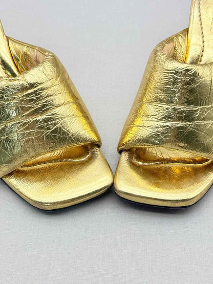 Pre-loved SANDRO Spool Heel Metallic Gold Size EU 39 Mules at Reems Closet