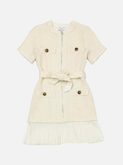 Pre-loved SANDRO Tweed Off-white Knee Length Dress from Reems Closet