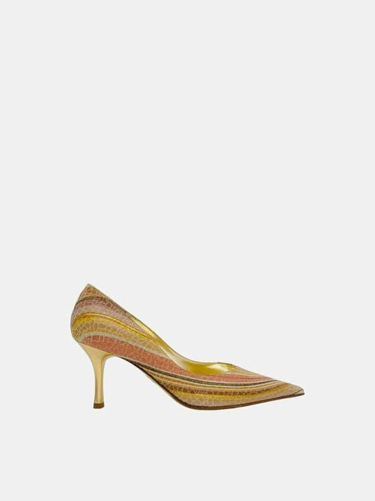 Pre - loved SANDRO VICARI Pink Multicolor Embossed Pumps 37 at Reems Closet