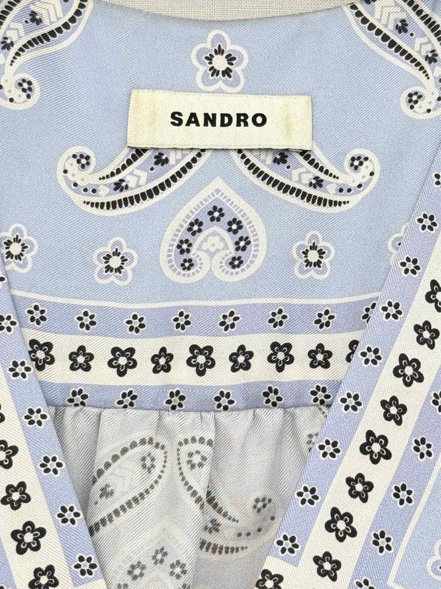 Pre - loved SANDRO Wrap Blue Multicolor Size Large Midi Dress at Reems Closet