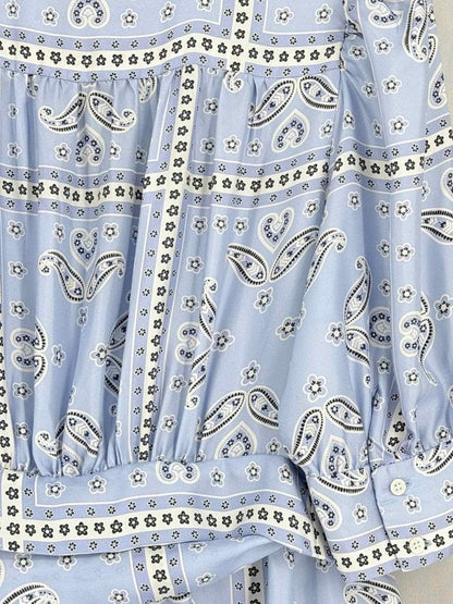 Pre-loved SANDRO Wrap Blue Multicolor Size Large Midi Dress at Reems Closet