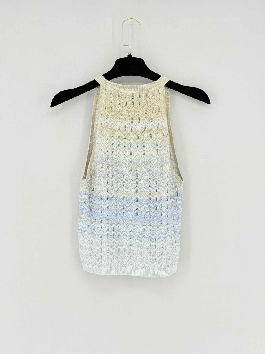 Pre - loved SANDRO Zady Blue & Gold Zigzag Size US 4 Tank Top at Reems Closet