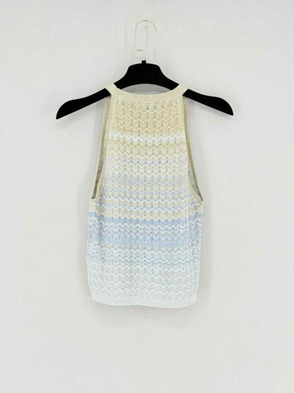 Pre - loved SANDRO Zady Blue & Gold Zigzag Size US 4 Tank Top at Reems Closet