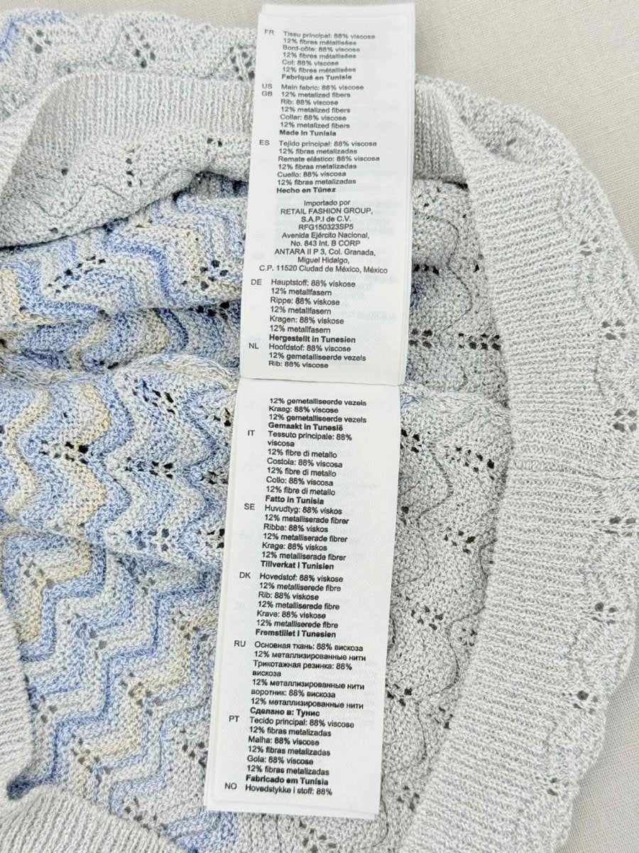 Pre - loved SANDRO Zady Blue & Gold Zigzag Size US 4 Tank Top at Reems Closet