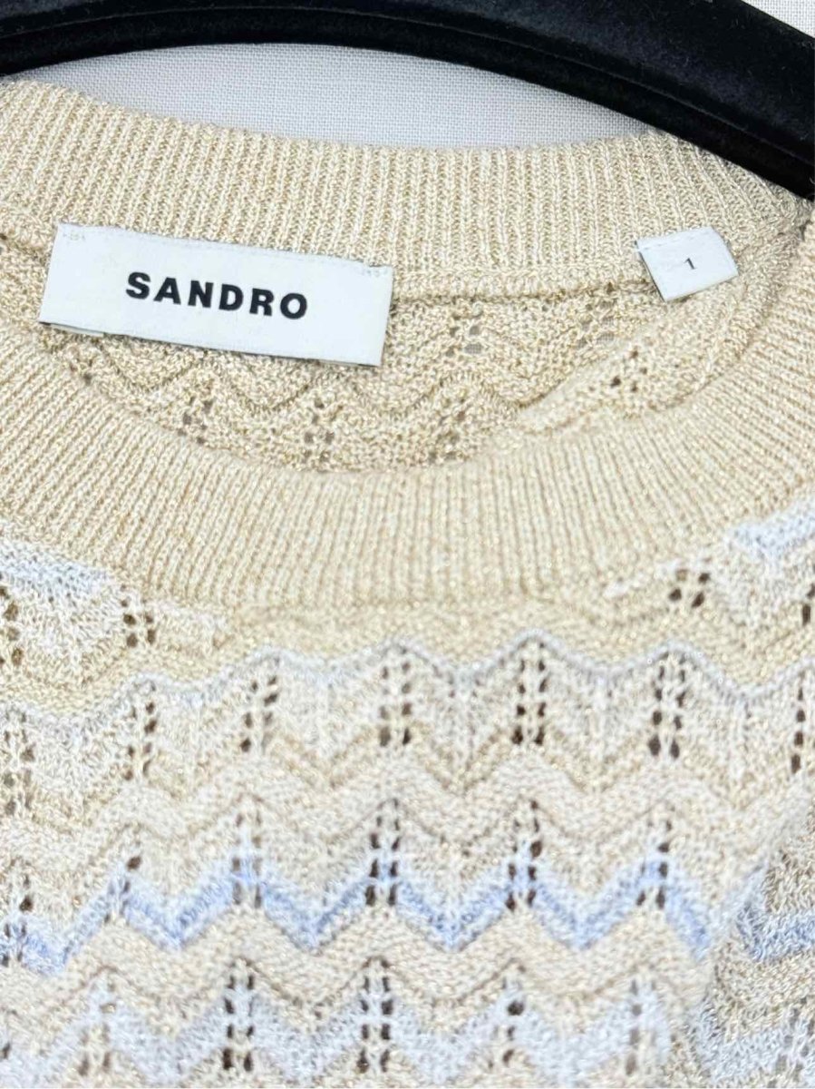 Pre - loved SANDRO Zady Blue & Gold Zigzag Size US 4 Tank Top at Reems Closet