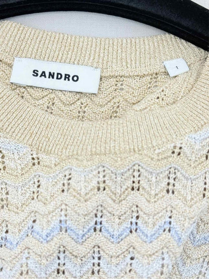 Pre - loved SANDRO Zady Blue & Gold Zigzag Size US 4 Tank Top at Reems Closet