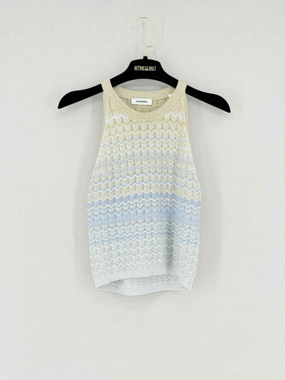 Pre - loved SANDRO Zady Blue & Gold Zigzag Size US 4 Tank Top at Reems Closet