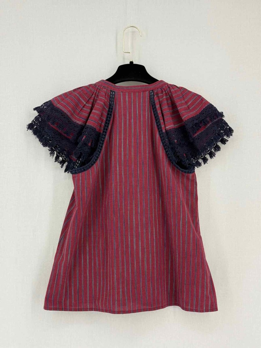 Pre-loved SEA Burgundy w/ Blue Pinstripe Size US 0 Blouse at Reems Closet