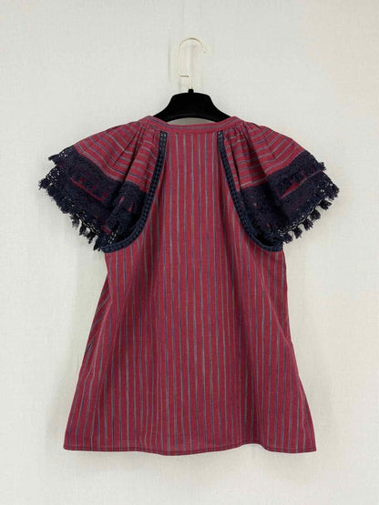 Pre-loved SEA Burgundy w/ Blue Pinstripe Size US 0 Blouse at Reems Closet