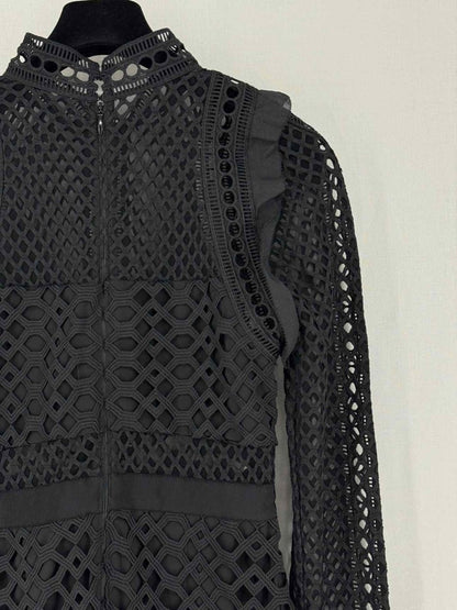 Pre - loved SELF - PORTRAIT Black Eyelet Size US 4 Short Dress at Reems Closet