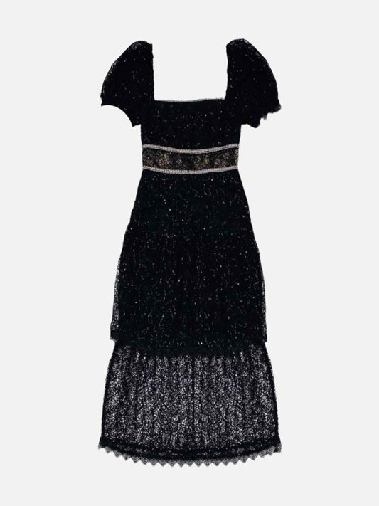 Pre - loved SELF - PORTRAIT Black Lace Detail Midi Dress at Reems Closet