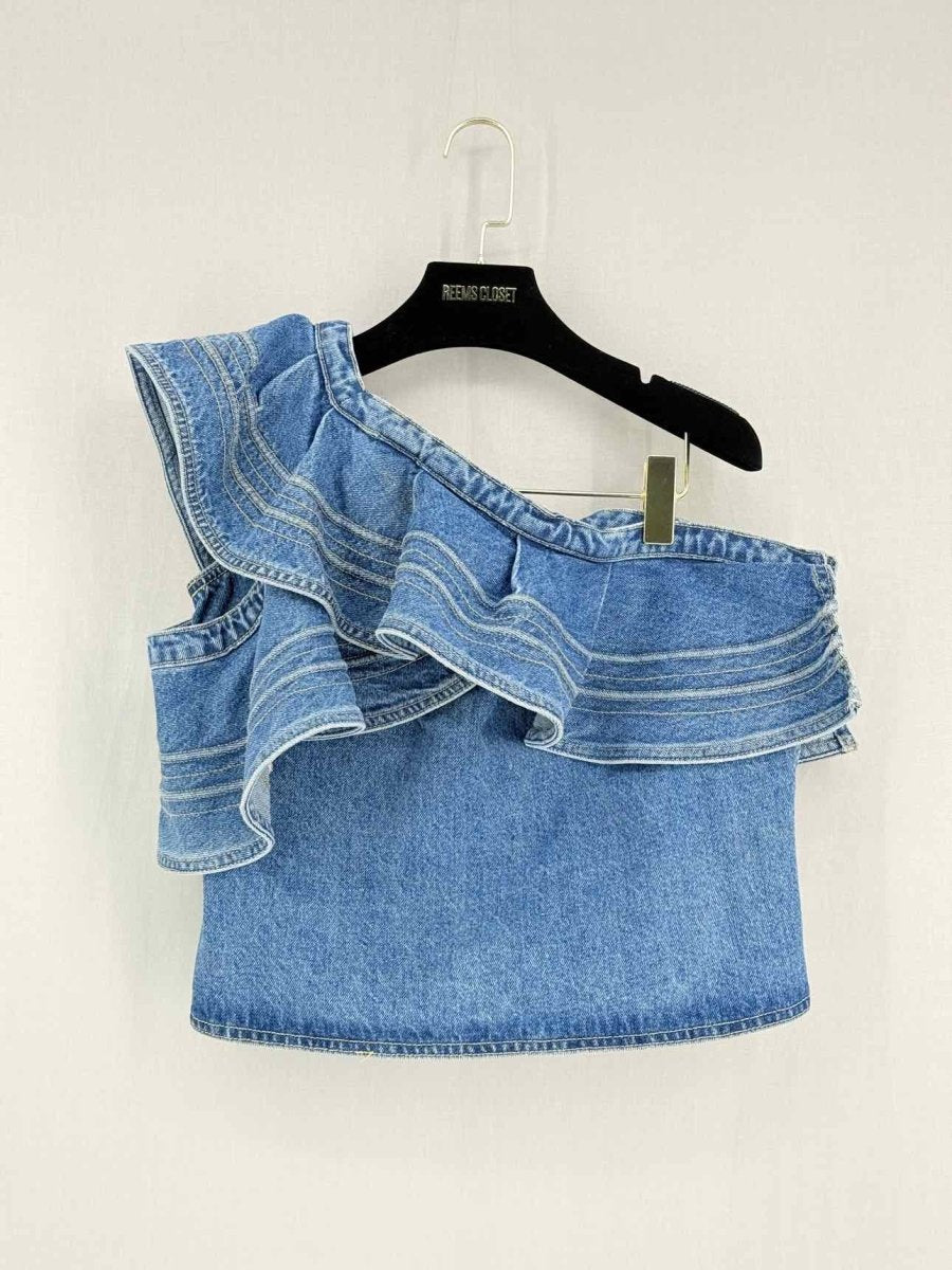 Pre - loved SELF - PORTRAIT Blue Frilled Size US 10 Top at Reems Closet