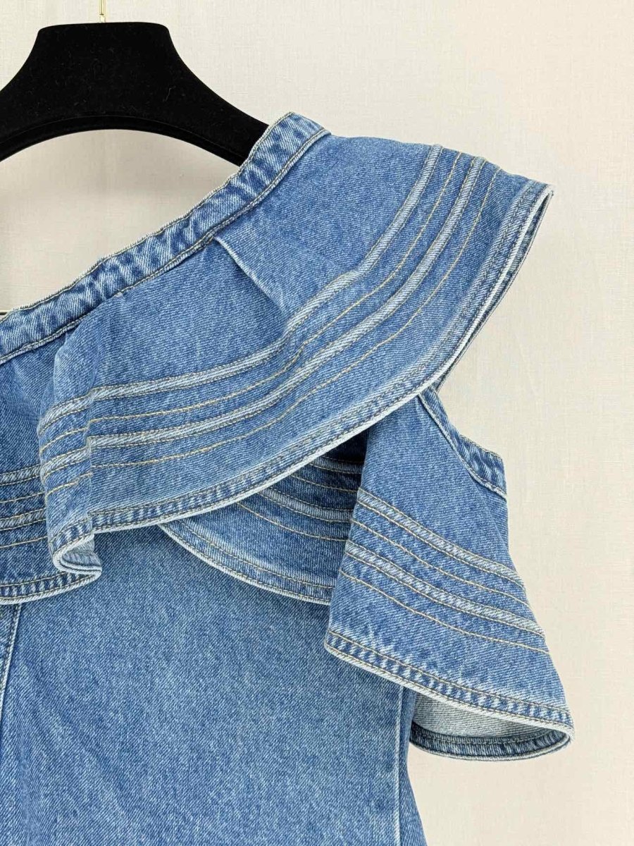 Pre - loved SELF - PORTRAIT Blue Frilled Size US 10 Top at Reems Closet