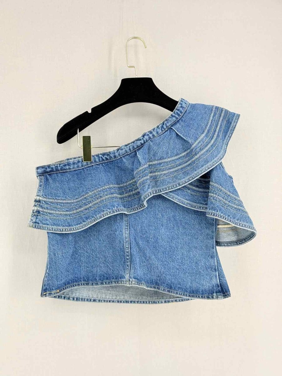 Pre - loved SELF - PORTRAIT Blue Frilled Size US 10 Top at Reems Closet